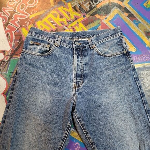 Vintage 90s Calvin Klein blue jeans size 34 - made in USA w button fly - Picture 2 of 12